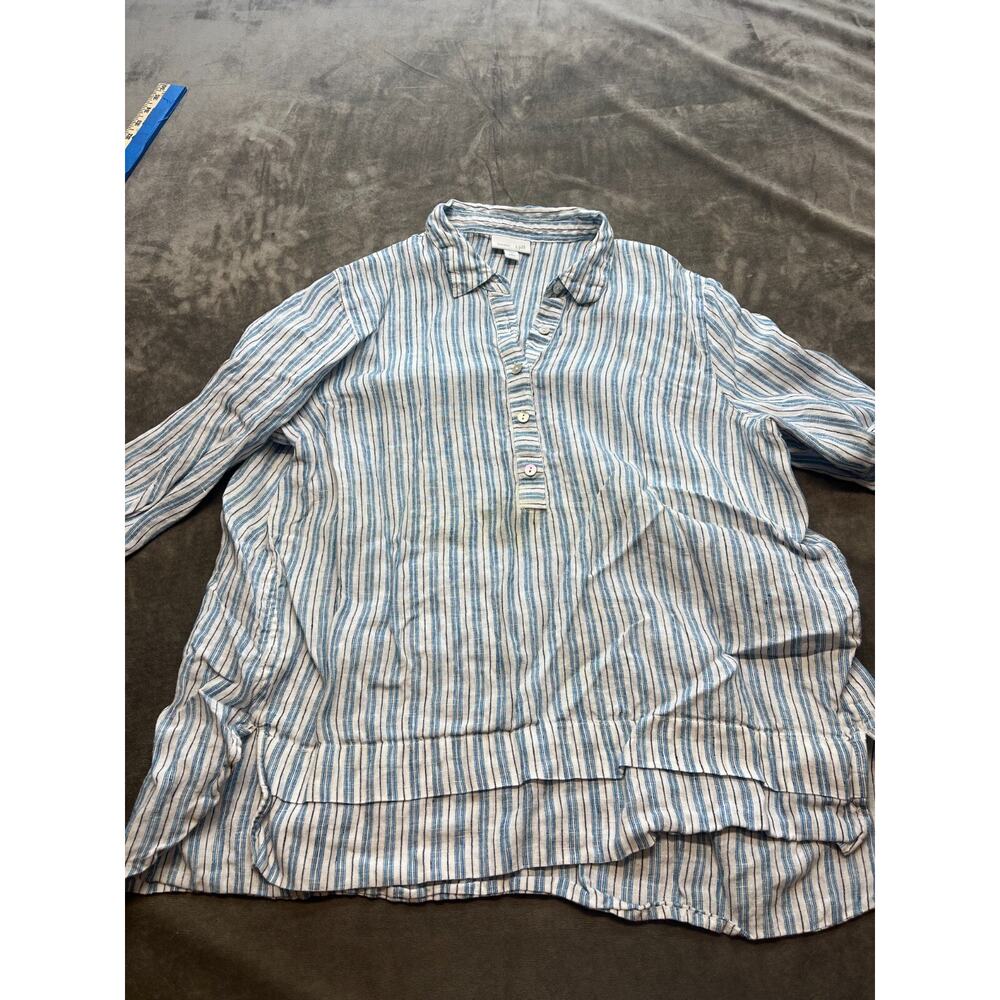 J.Jill‎ Love Linen Button Shirt Striped Long Sleeve Casual Work Top Lp L PETITES